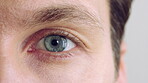 Face, vision and sight with closeup of eye for retina health, optometry and lens prescription test. Ophthalmology, iris and perception with eyeball of person for cornea, focus and ocular screening