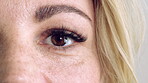 Eyelash, beauty and face with eye of woman for makeup, cosmetics and self care closeup. Cosmetology, blink and lash extensions with female person for vision, mascara aesthetic and salon treatment