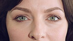 Face, mascara and blink with eye of woman for makeup, cosmetics and self care closeup. Cosmetology, microblading and eyelash extensions with person for vision, beauty aesthetic and salon treatment
