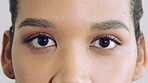 Face, mascara and beauty with eye of woman for makeup, cosmetics and self care closeup. Cosmetology, microblading and eyelash extensions with person for vision, aesthetic and salon treatment