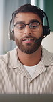 Man, laptop and virtual assistant in home office with remote work, admin or talk for customer service. Computer, person and freelance administrator with online contact, discussion and client support.