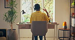 Call center, helpline and woman in home office with headset, advisory or crm service in remote work. WFH, back or consultant in house with mic, online inquiry or feedback in customer support.