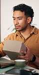 Logistics, man and laptop with boxes in startup for inventory update, log shipment and ecommerce. Small business, happy worker and tech to verify package label, cycle counting and supply chain staff