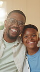 Support, father or boy in house with face, security or bonding together in loving connection. Flare, portrait or black family in home with trust, happy moment or parent hug in healthy relationship.