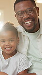 Support, father or girl in house with face, security or bonding together in loving connection. Flare, portrait or black family in home with trust, happy moment or parent hug in healthy relationship.