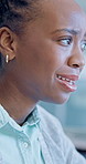 Sad, stress and black woman with trauma for counseling, therapy session or emotional support. Expression, talking or female person with depression or sadness for mental help, anxiety or pressure