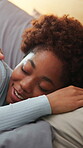 Woman, relax and couple in bed with love, cuddle and healthy relationship with commitment in home. People, comfort and resting in bedroom with talking, connection and happy for marriage security