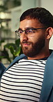 Tired, stretching and business man in office with productivity, review and smile for feedback. Happy person, worker and fatigue at company with project tasks, online update and development deadline
