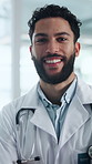 Crossed arms, man and face of doctor in hospital with confidence for career in medical service. Happy, about us and portrait of cardiologist with pride for opportunity in healthcare support at clinic