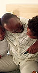Passport, hug and dad with children in home excited for travel, family vacation and holiday. Embrace, kids and African father with ticket, visa and boarding pass for getaway, surprise trip and love
