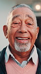 Face, old man and laughing outdoor at new house, property purchase or smile for relocation. Portrait, senior person and happy at front door for moving in, homeownership and investment for real estate