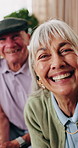 Friends, selfie and senior people in nursing home together for profile picture or social media. Face, photograph and smile with elderly group in apartment for bonding, memories or retirement