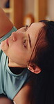Yoga, stretching and woman in house, fitness and physical activity to improve posture and endurance. Wellness, home and person with balance, self care and warm up routine for health in apartment