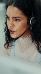 Angry, business and woman at call center with computer, arguing and complaint for technical issue. Upset, person or headset in office with pc, disagreement and escalation for customer service dispute