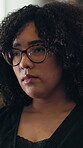 Funeral, sad and woman in church with thinking, remember or grieving past at memorial service. Reflection, coping or female person with sorrow, bereavement or emotional flashback at mourning ceremony