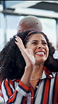 Success, high five and business women with team, good news or applause for promotion achievement. Office, clapping and people with milestone celebration, goal or surprise with reward in meeting