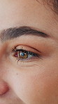 Woman, thinking and eye test with closeup for optometry examination, visual perception or wellness. Female person, vision or ophthalmology evaluation for retina assessment, optical health or eyesight
