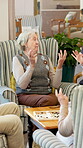 Retirement, caregiver or old people with finger exercise, hand mobility or healthy aging in lounge. Support, senior group or nurse with joint relief, arthritis care or rehabilitation in nursing home.