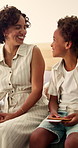 Smile, mother and child in home with passport, international travel and booking for holiday. Happy, woman and kid at house with ticket for adventure, boarding pass and departure details for getaway