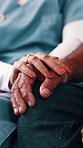 Nurse, senior or hands with comfort for healthcare, assisted living or support in retirement home. Health worker, caregiver or elderly care with touch, empathy or understanding for advice or help