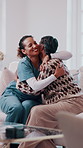 Happy, caregiver and hug in nursing home with old woman, wellness or gratitude for medical support. Nurse, smile and embrace in retirement center with senior person, trust or thank you for healthcare