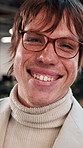 Face, smile and business man at agency as real estate agent, about us and career integrity. Portrait, realtor and happy person in company with glasses, property development and employee with ambition