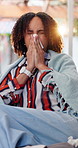 Woman, allergy and blowing nose in house with tissue, health problem and flu symptoms from burnout. Flare, African person and sick in home with toilet paper, virus or congestion from sinus infection.