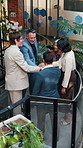 Happy, people and huddle in office with applause, sustainability goals or go green project success. Above, team clap or hands together on stairs with celebration, eco friendly business or achievement