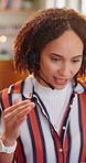 Woman, agent and talking with headset in home for virtual assistance, help or remote work. Female person, freelance consultant or support with mic for customer service or online advice in house