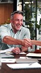 Happy, meeting or business people with handshake in office for recruiting or career opportunity. Businessman, employees or colleagues shaking hands with smile for job hiring or onboarding recruitment