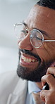 Phone call, happy and business man in office with update for client, discussion and conversation. Corporate, talking and person on cellphone for connection, planning and feedback for finance proposal