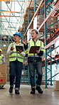 People, logistics and checking stock with tablet in warehouse for shipping, storage or distribution. Man, woman or inventory with technology or checklist for supply chain, export or import in depot