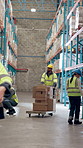 Worker, shipping and people in warehouse with time lapse, distribution and supply chain planning. Logistics, employees and team in storage facility, inventory control and package coordination