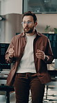 Business people, stock market and meeting with presentation, conversation and feedback. Employee, cooperation and teamwork with tech, discussion and internet with exchange, online finance and charts