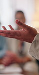 Couple, hand and psychologist on therapy for counseling, support and guidance for trust or love. People, consultation and advice in conversation for marriage, stress management and mental health care