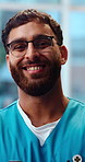 Face, man and nurse in hospital with smile, assistance and medical advisory for wellness. Portrait, male person and employee in workplace with confidence, positive attitude and healthcare services