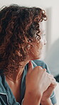 Woman, upset and marriage problem in home bedroom with disagreement, ignore or frustrated partner. Tired person, man or fight in toxic relationship, stress and dispute or conflict with disappointment