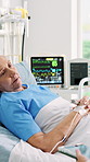Senior, woman and doctor with tablet in hospital bed for medical procedure or treatment. Female person, healthcare worker or monitoring elderly patient with technology for health exam or clinic tests