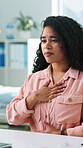Health, consulting and woman with chest pain in clinic for acid reflux, gastro disorder or symptoms. Healthcare, patient and hospital checkup for gallstones, explain inflammation and follow up visit