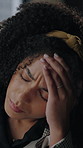Frustrated, woman or business stress with mistake in office for fatigue, burnout or mental health. Tired, female person or employee with headache, strain or pressure for overworked tasks in workplace