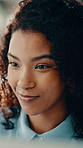 Creative, online and happy woman with laptop in business, copywriting or planning for article on web. Copywriter, research and person with tech in office, proofreading and email marketing with info