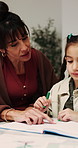 Reading, child and mother with help for homework, english activity and learning support in home. Homeschool, mom and kid with book in house for education, lesson assistance and language development