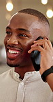 Black man, phone call and contact in office for agenda, review and problem solving. Event planner, reservation and person with tech for vendor management, schedule or communication for venue booking