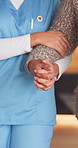 Caregiver, walk and holding hands with old woman for help, assisted living or physiotherapy. Support, nurse or person with balance in retirement home, healthcare service or rehabilitation for healing