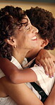 Happy mom, hug and child with backpack in kitchen, back to school or getting ready with boy and love. African people, family and morning routine with woman, education and support for kid in house