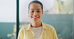 Caregiver, portrait and woman with smile for medical healthcare, service or happiness in home. Female person, health worker and about us for retirement care, assisted living or volunteer in house