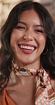 Creative, woman and happy with face in office for textile designer, internship and confidence. About us, fashion design and intern with laugh for growth opportunity, career development and experience