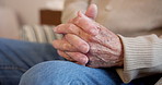 Hands, old person and waiting in office for counseling, appointment or recovery for mental health. Anticipation, therapy session or senior patient with depression, emotional healing and coping skills
