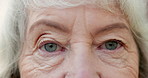 Health, eyes and face of senior woman with optometry, optical and glaucoma test for wellness. Serious, portrait and elderly person in retirement with weak eyesight, prescription or cataract removal.