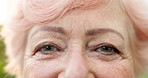 Vision, eyes and face of senior woman with optometry, optical care and glaucoma test for health. Happy, portrait and elderly person in retirement with weak eyesight, prescription or cataract removal.